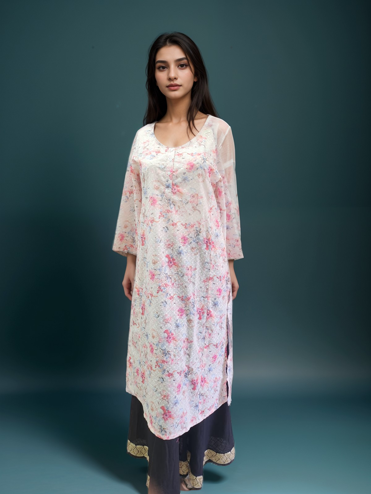 Kantha work with digital print