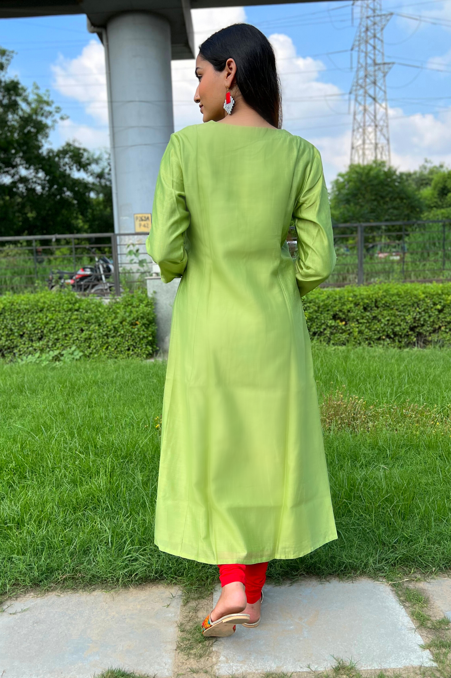 Green Chanderi Kurta