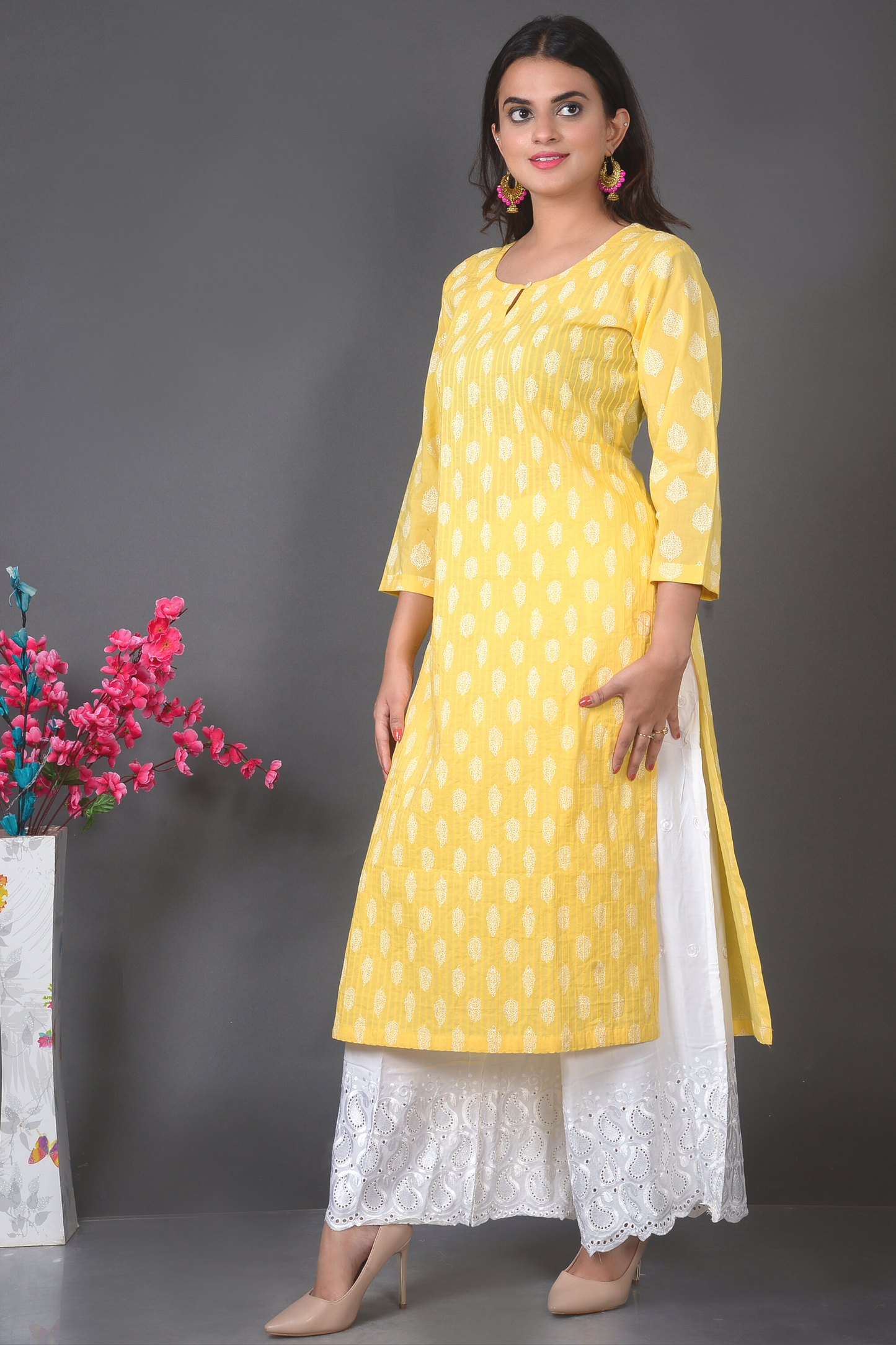 Block Print Yellow Kurta