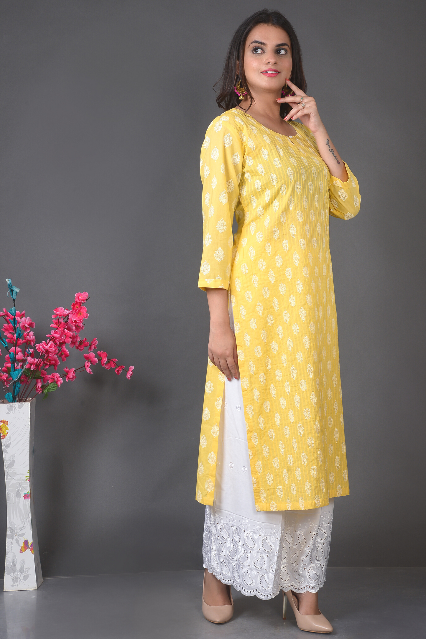 Block Print Yellow Kurta