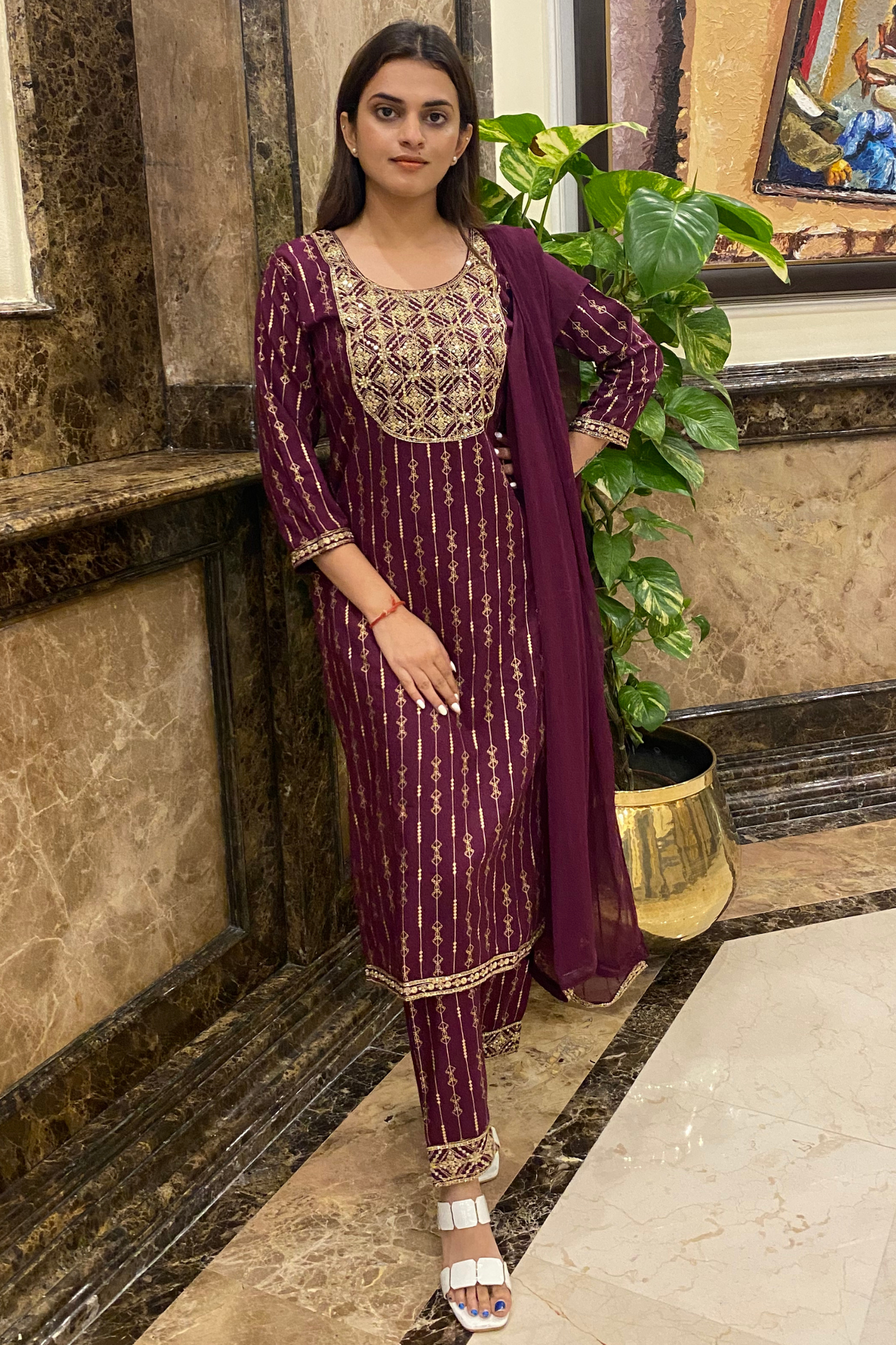 GOLDEN PRINT MAGENTA COORD SET