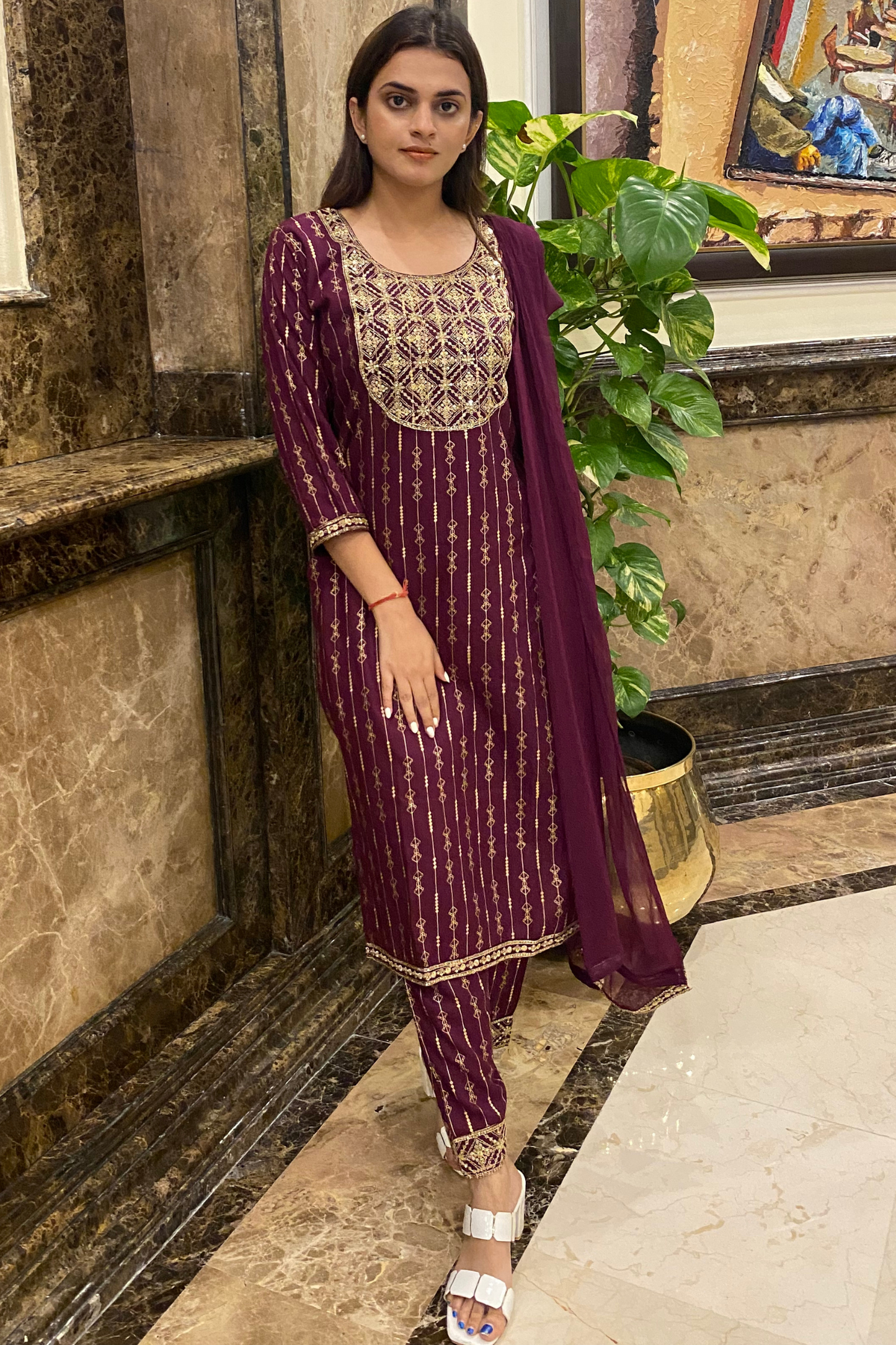 GOLDEN PRINT MAGENTA COORD SET