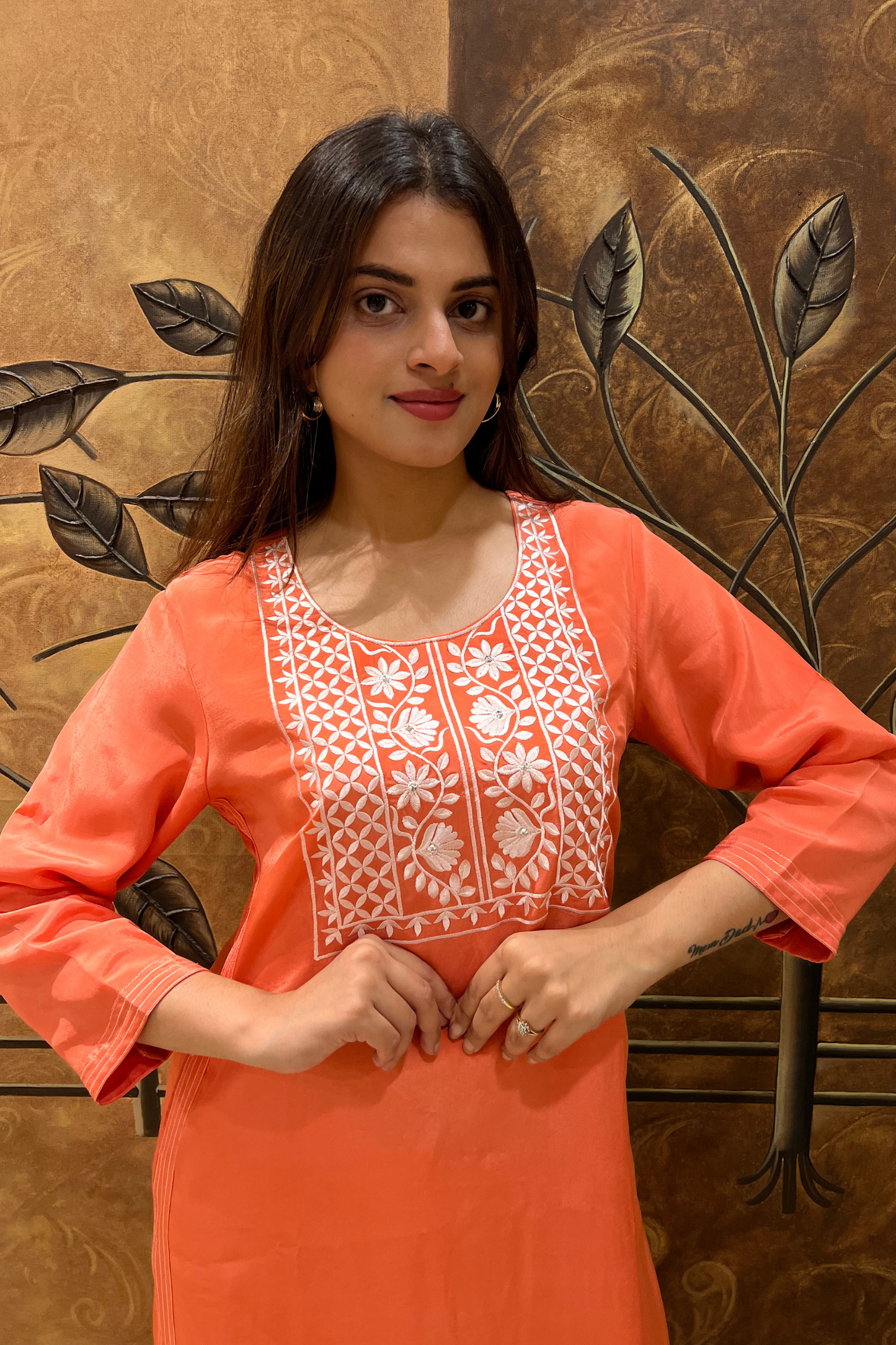 Carot Resham Embroidery Kurta