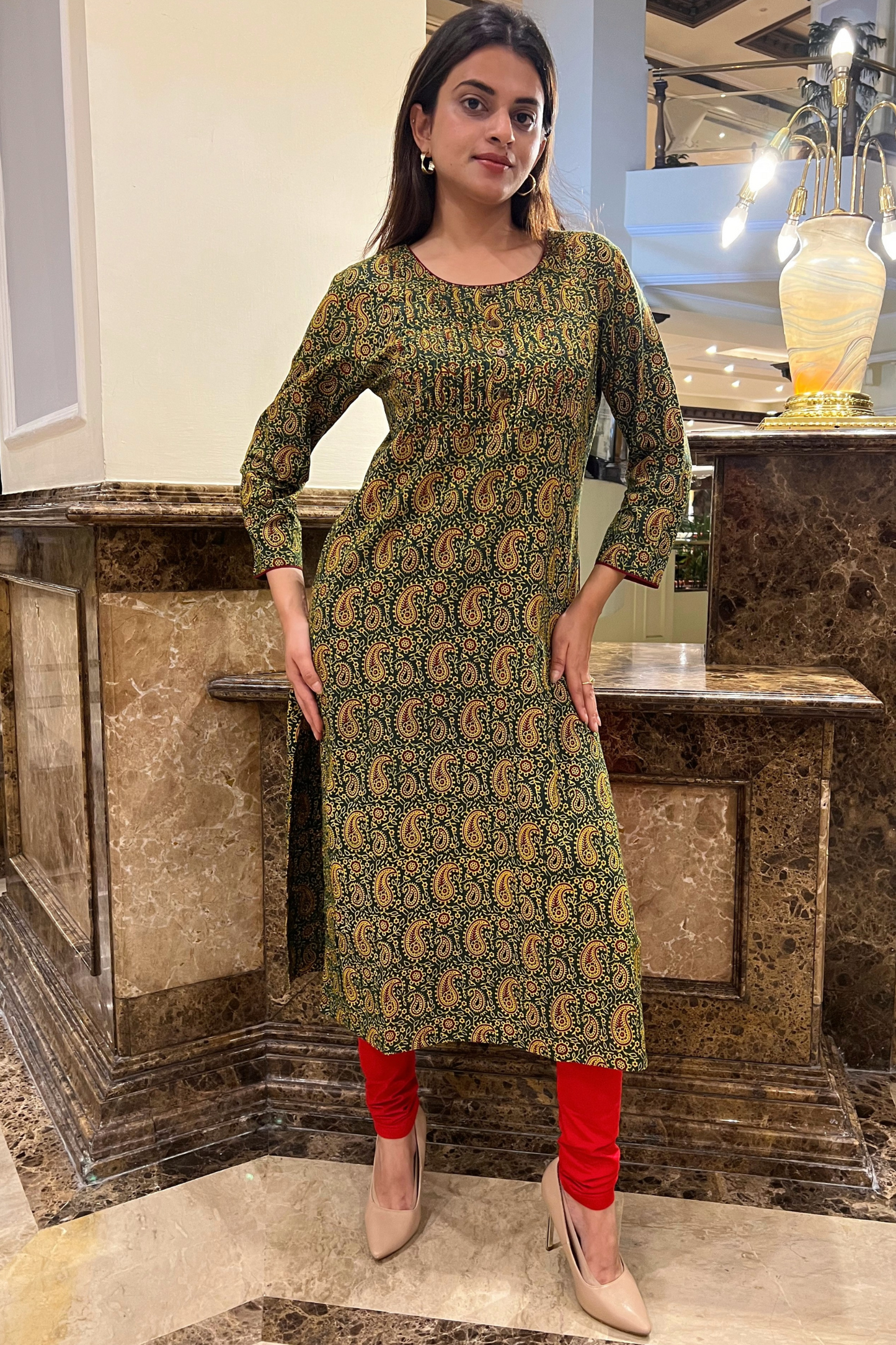 A Line Ajrak Print Cotton Kurta