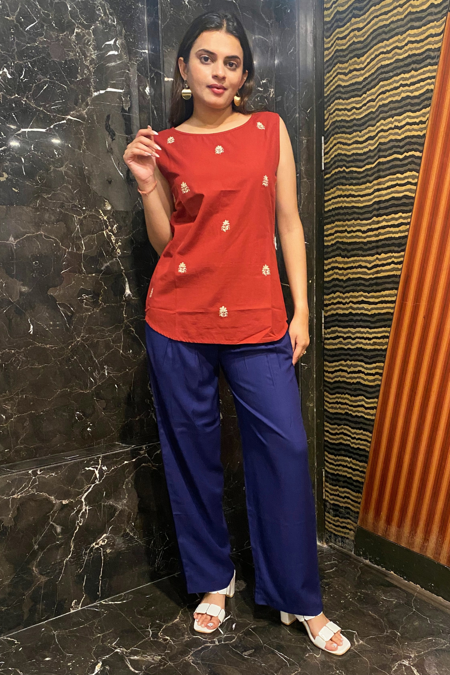 Navy Blue Palazzos with Inverted Pleats