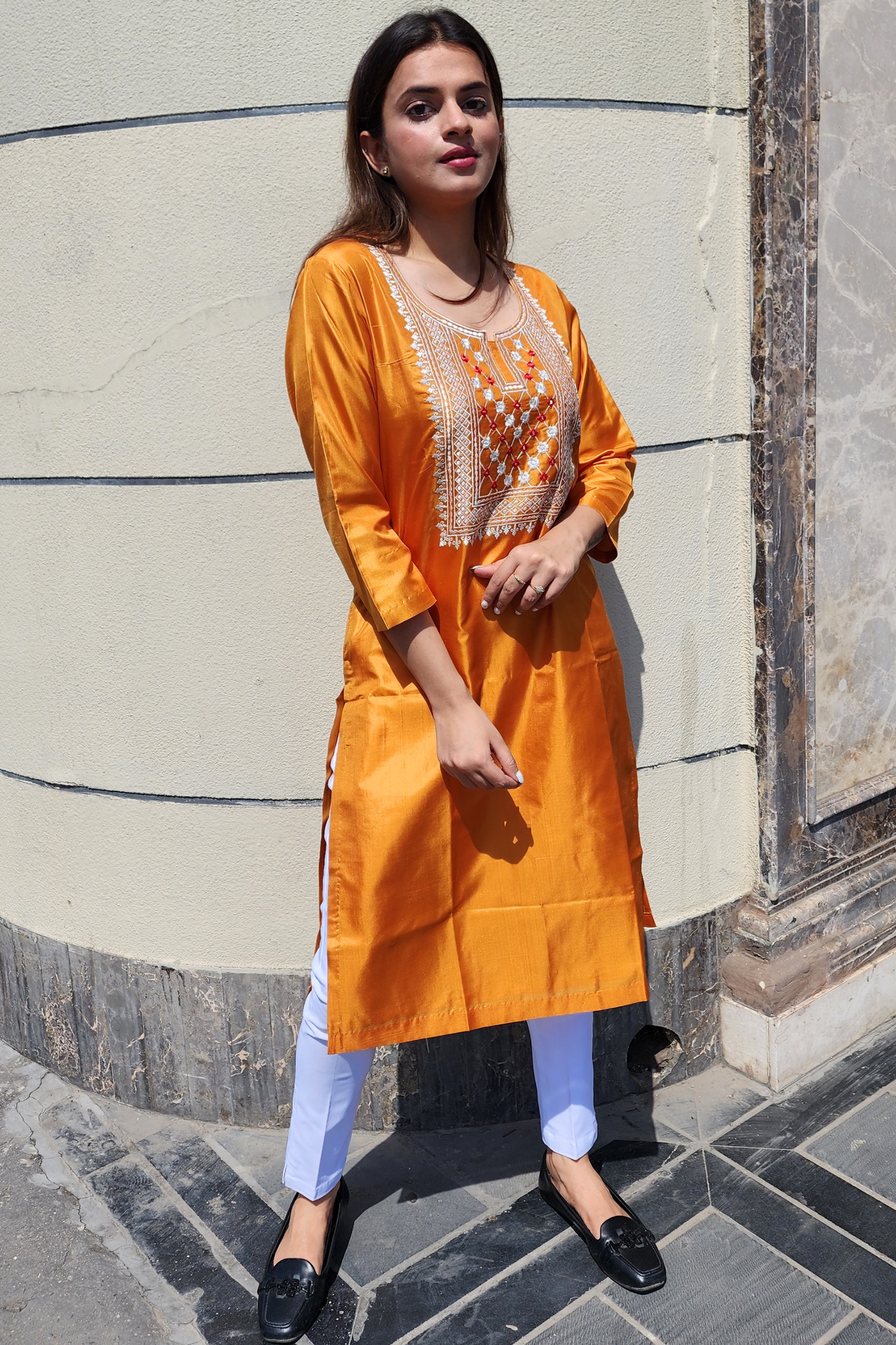 SAFFRON RESHAM EMBROIDERY KURTA
