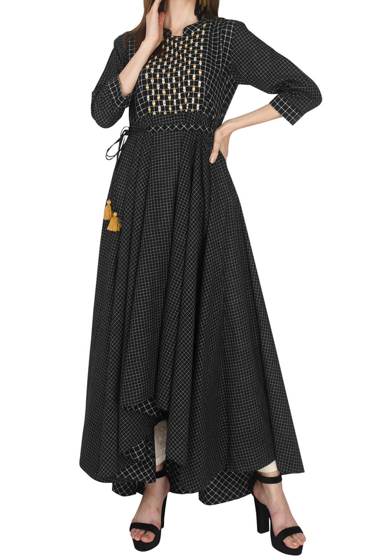 Black Check Embroidery Dress