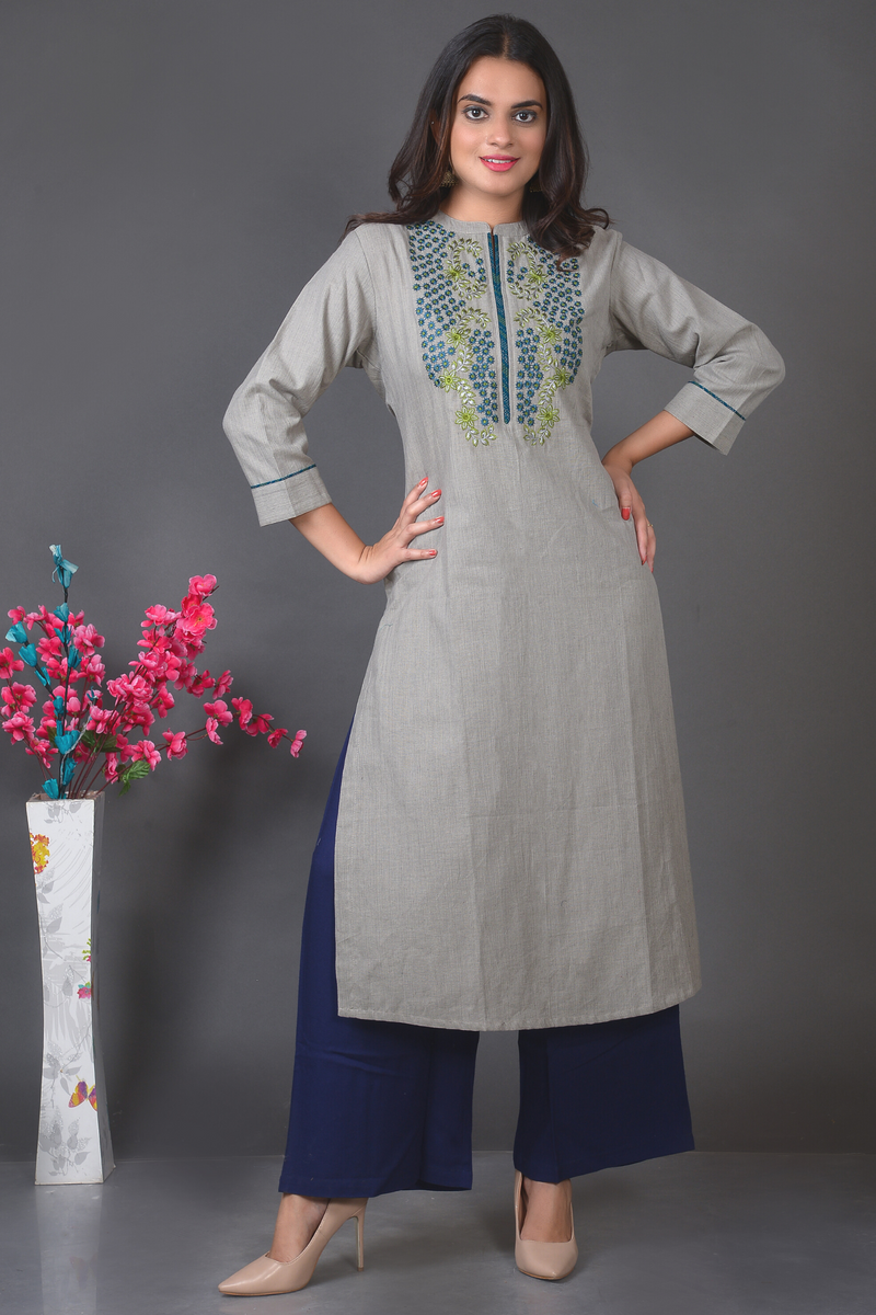 Grey Cotton Kurta