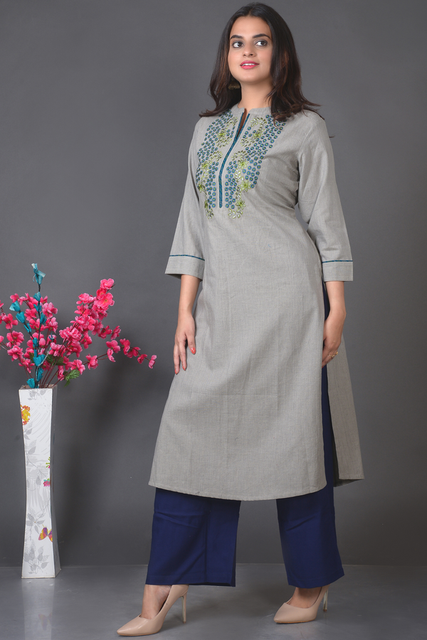 Grey Cotton Kurta