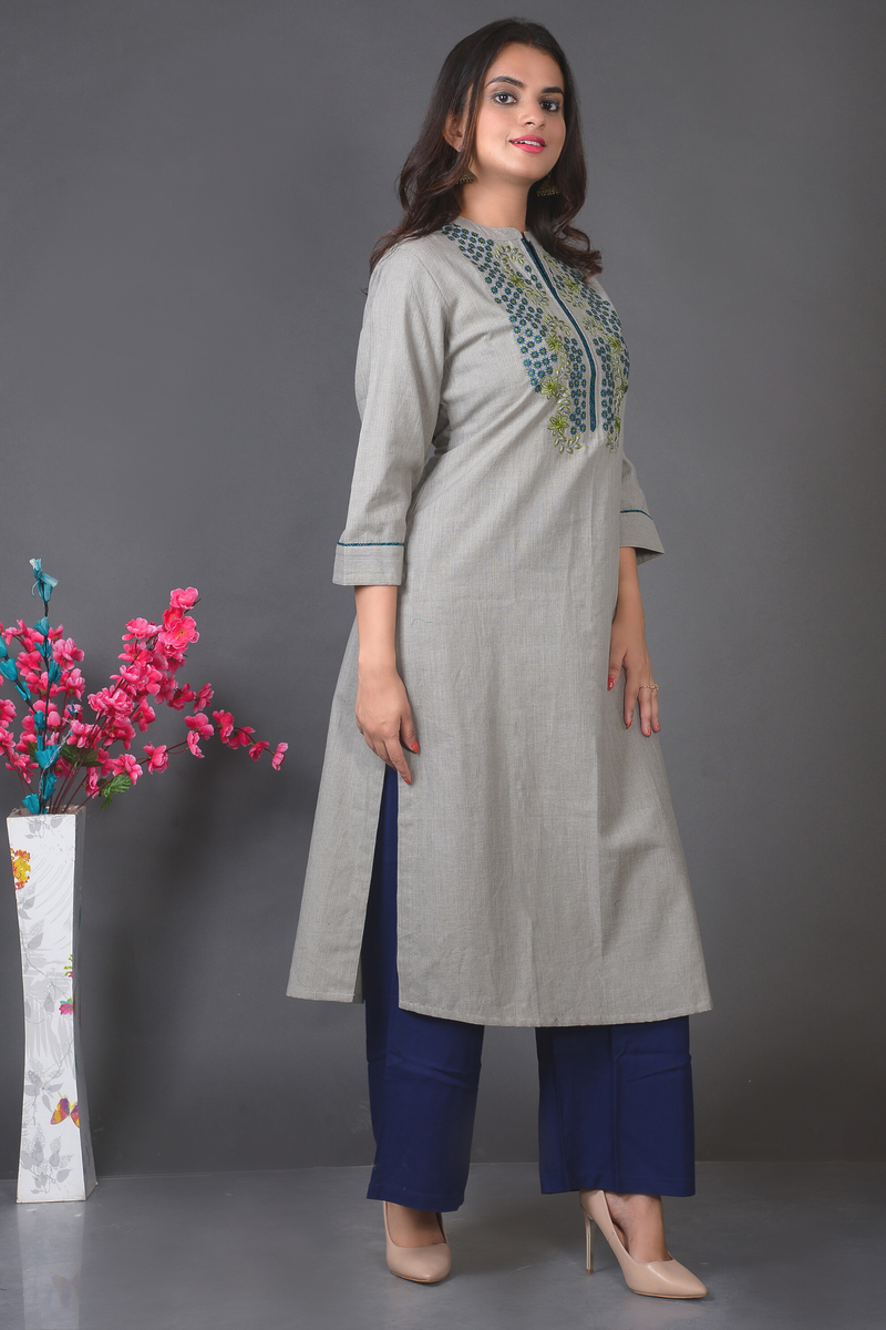 Grey Cotton Kurta