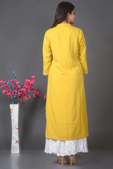 Mustard Rayon Cotton Kurta