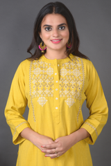 Mustard Rayon Cotton Kurta