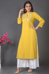 Mustard Rayon Cotton Kurta