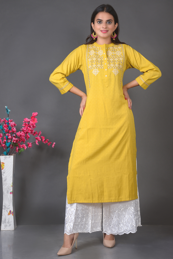 Mustard Rayon Cotton Kurta