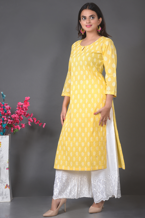 Block Print Yellow Kurta