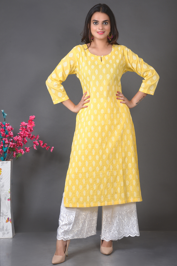 Block Print Yellow Kurta