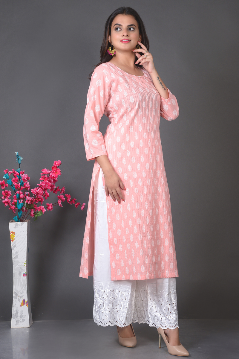 Block Print Tea Rose Kurta