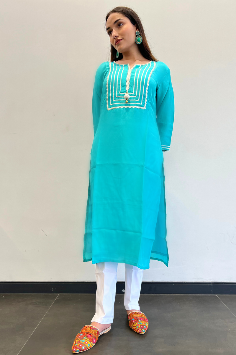 AQUA SILVER PATTI KURTA