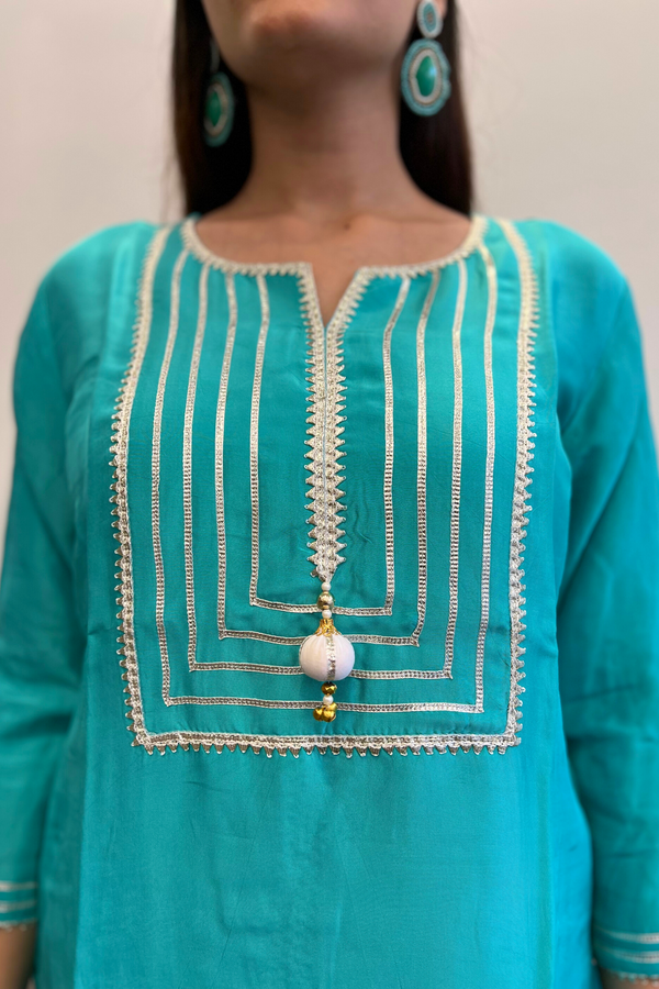 AQUA SILVER PATTI KURTA