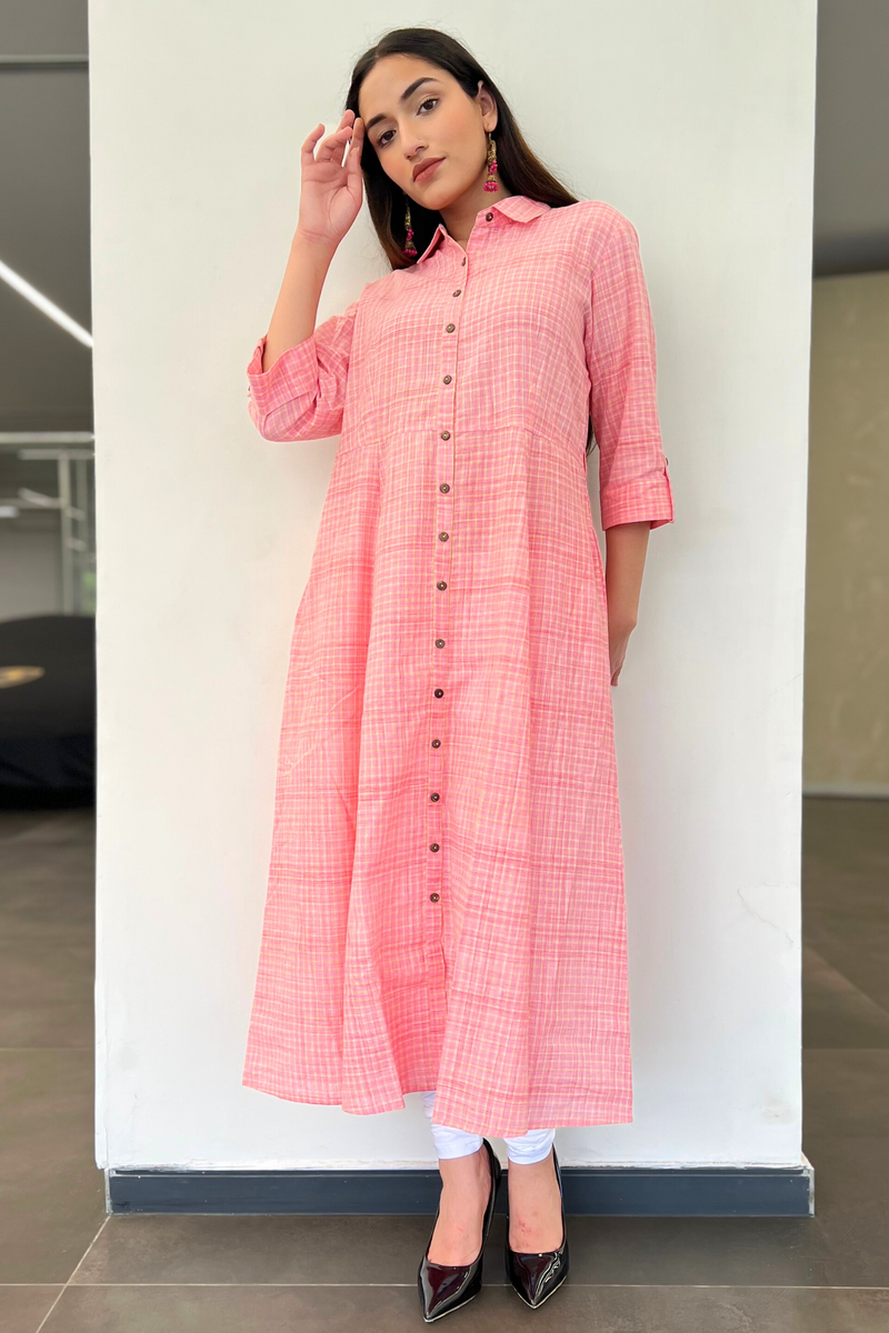 Shirt Style Check Kurta