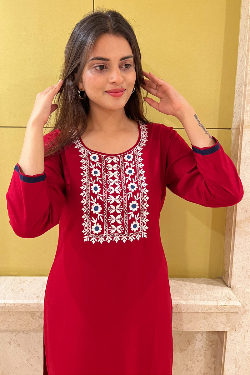 Maroon Resham Embroidery kurta