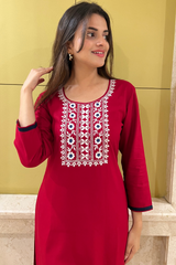 Maroon Resham Embroidery kurta