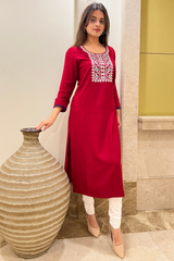 Maroon Resham Embroidery kurta