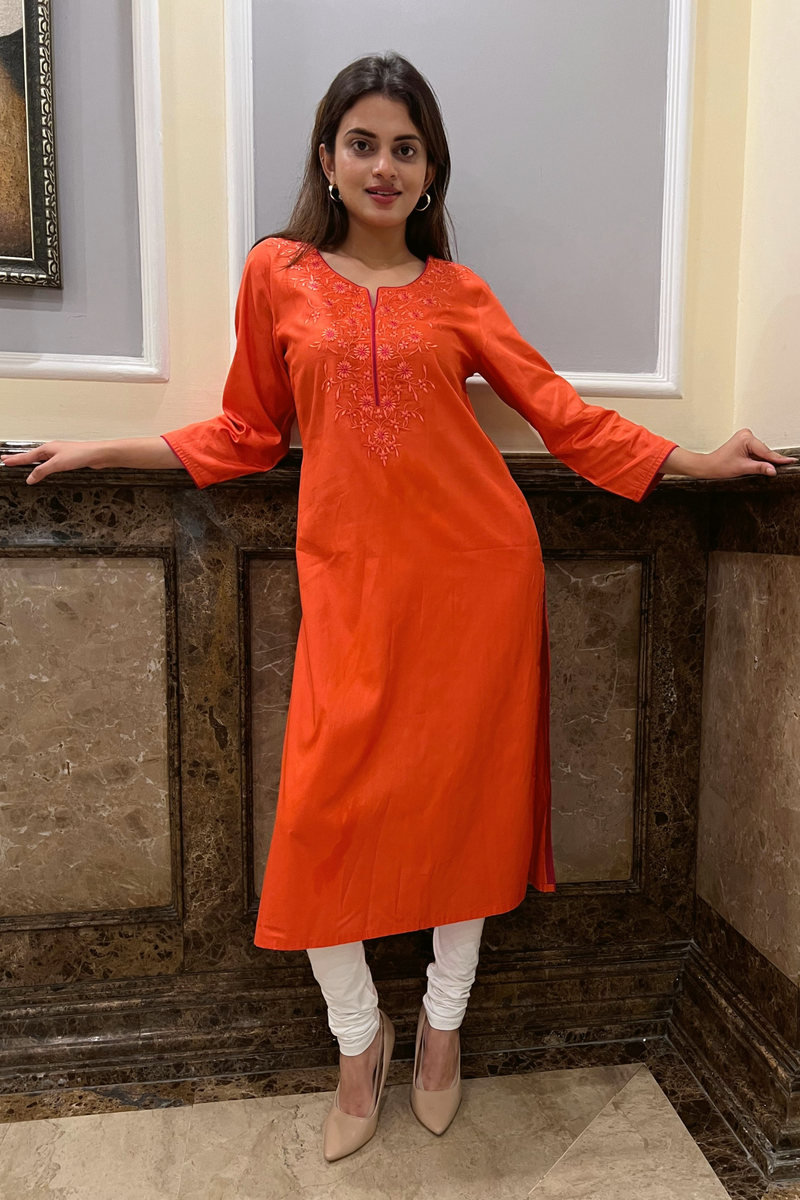 CAROT EMBROIDERY A- LINE KURTA