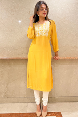 Yellow Resham Embroidery Kurta