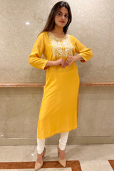 Yellow Resham Embroidery Kurta