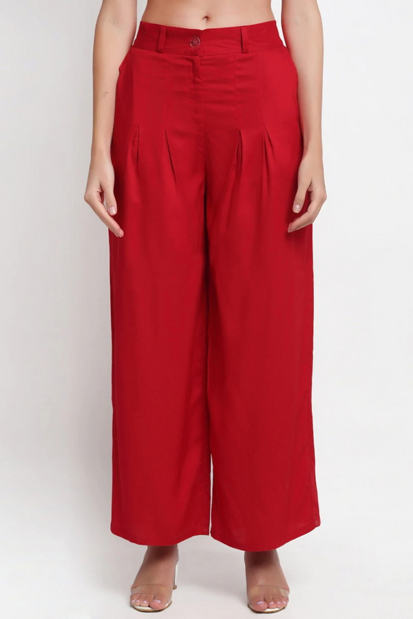 Red Palazzos with Inverted Pleats
