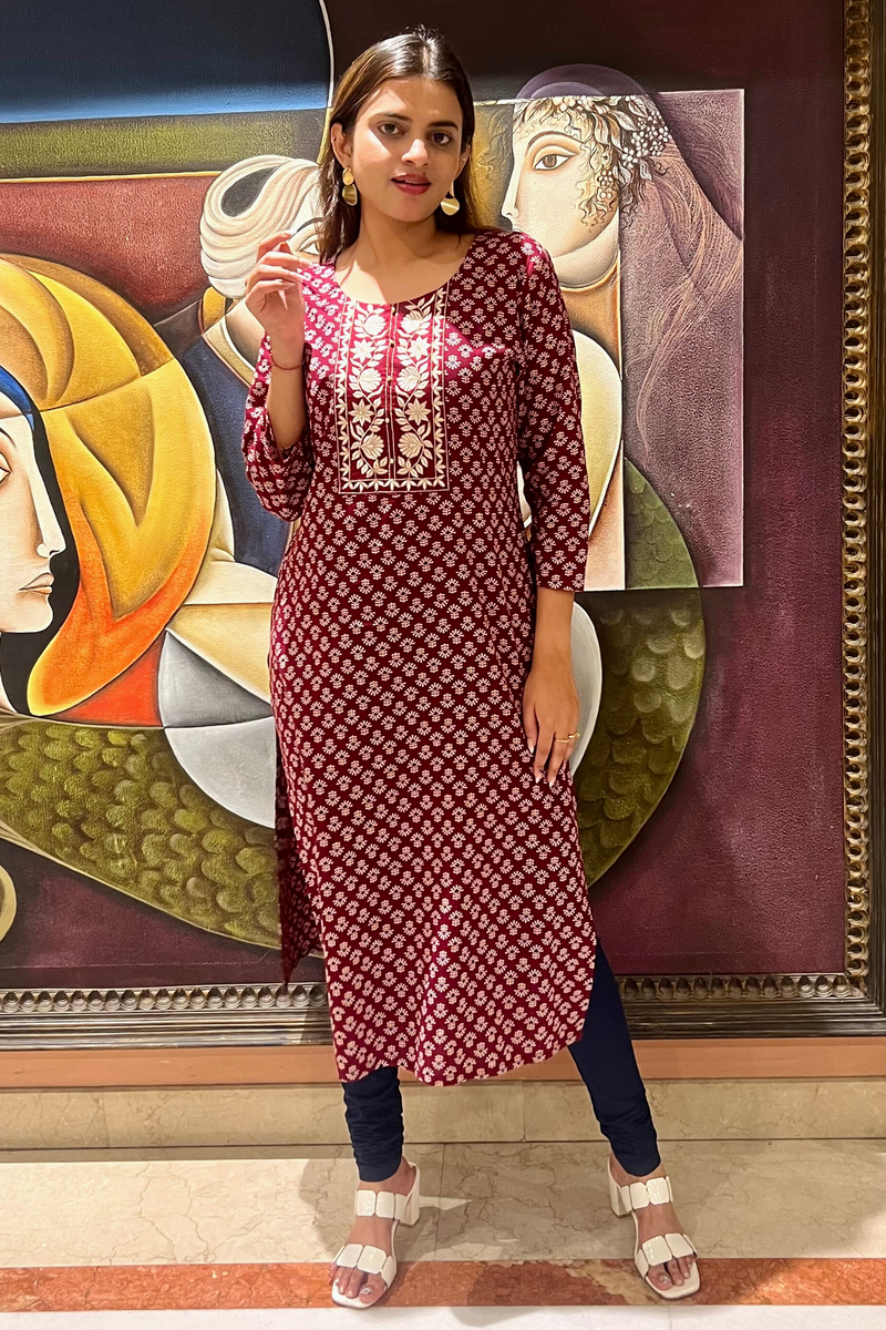 Ajrak Print Maroon Kurta