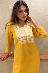 Yellow Resham Embroidery Kurta