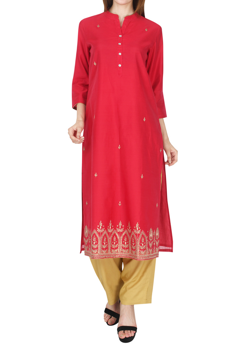 Red Chanderi Kurta