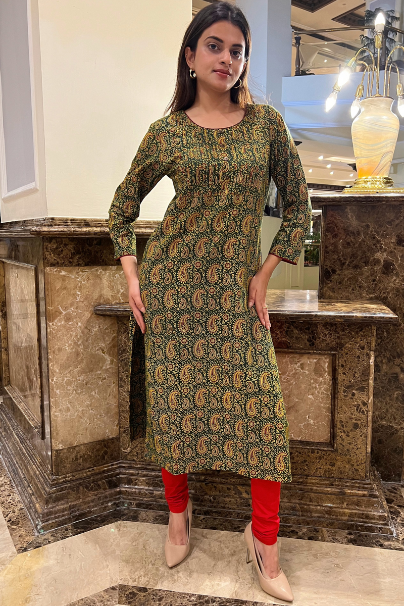 A Line Ajrak Print Cotton Kurta