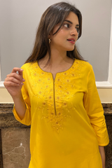 Yellow Embroidery A- Line Kurta