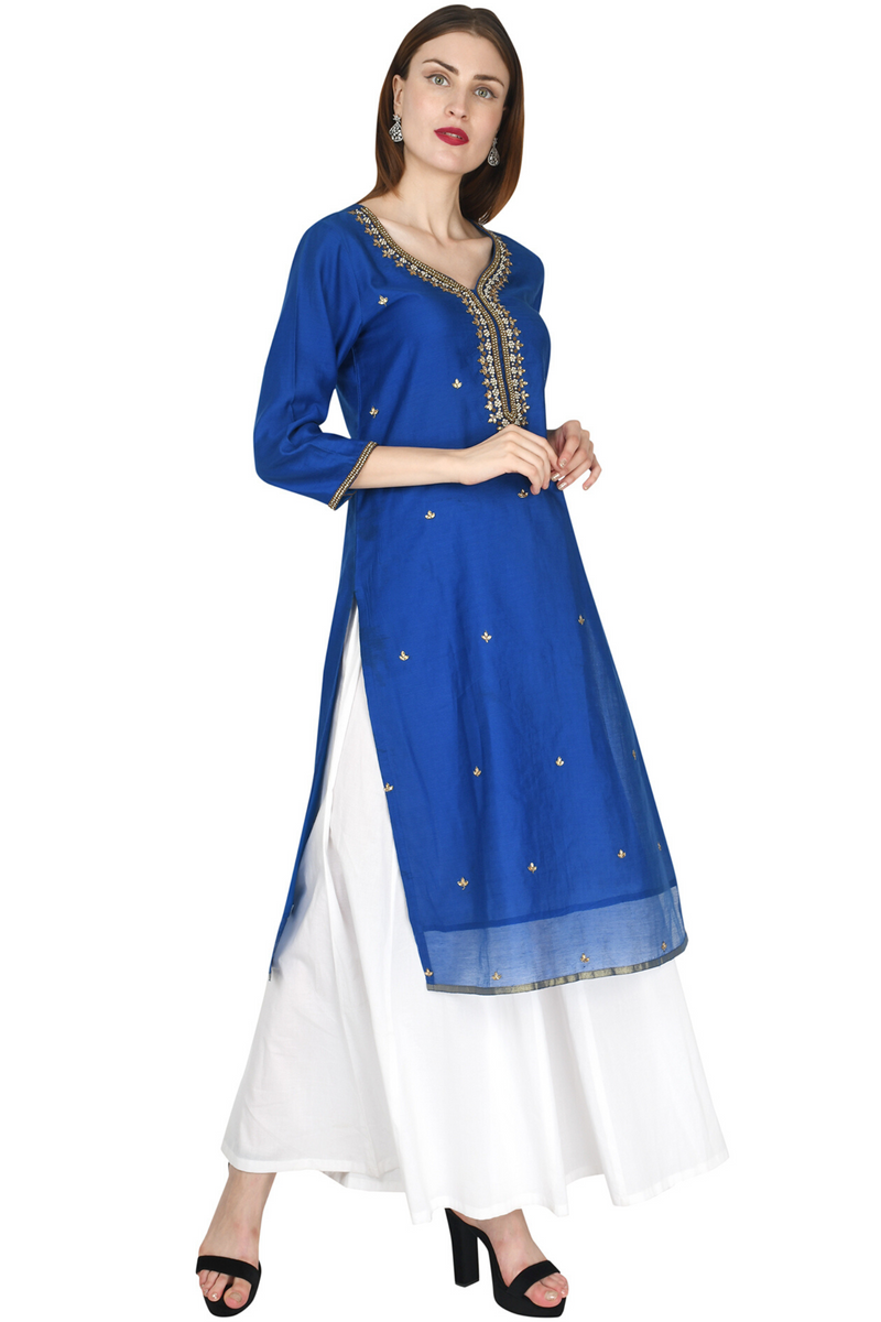 Royal Blue Chanderi Kurta