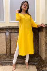 Yellow Embroidery A- Line Kurta