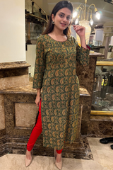 A Line Ajrak Print Cotton Kurta