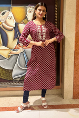 Ajrak Print Maroon Kurta