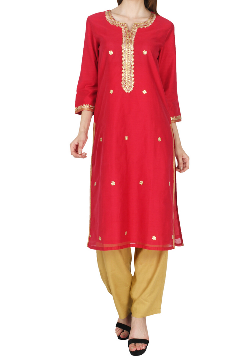 Red Chanderi Kurta