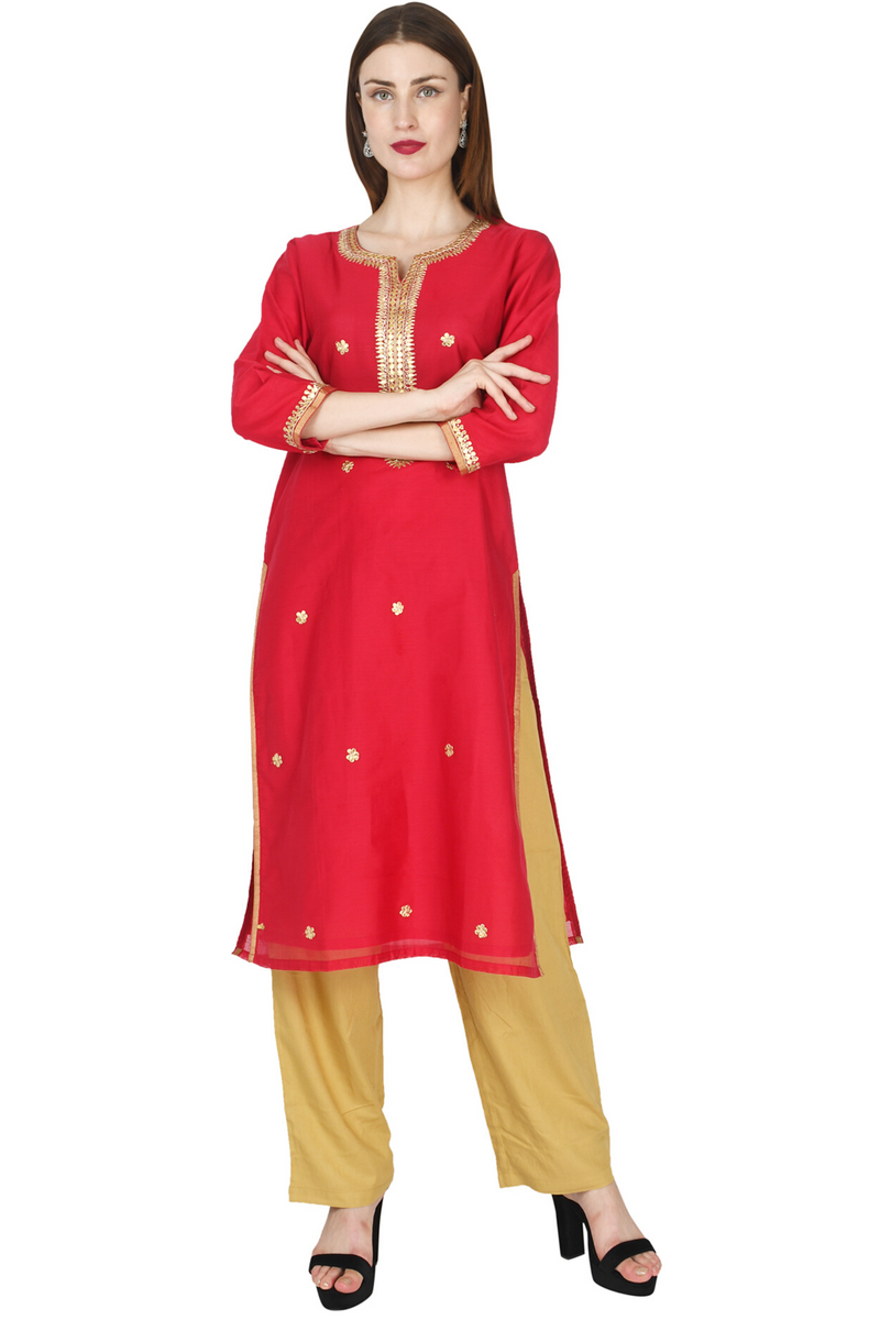 Red Chanderi Kurta