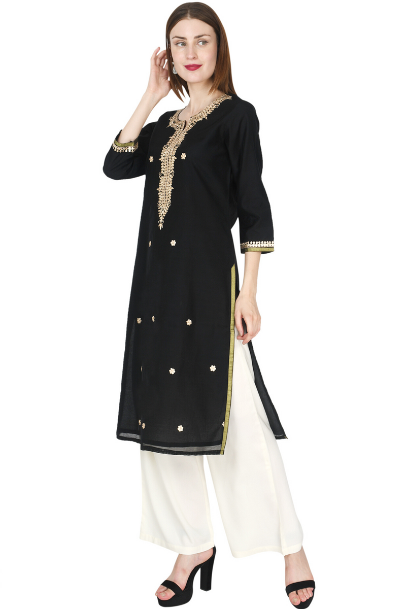 Black Chanderi Kurta