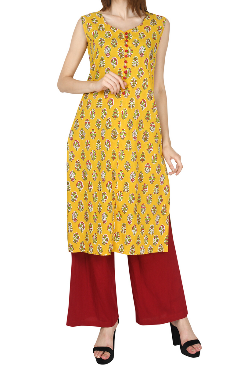 Block Print Sleeveless Kurta