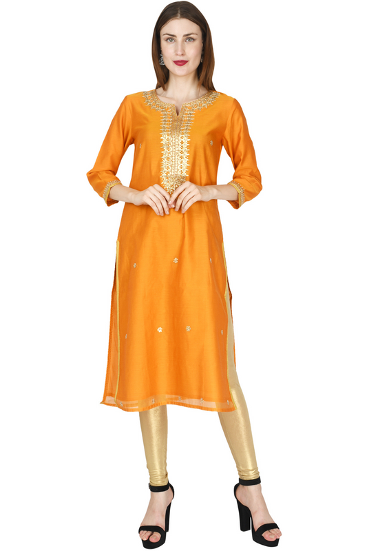 Mustard Chanderi Kurta Set