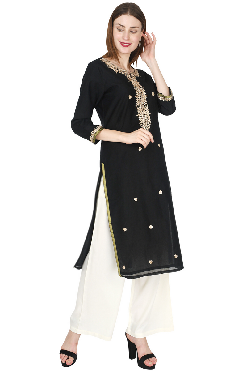 Black Chanderi Kurta