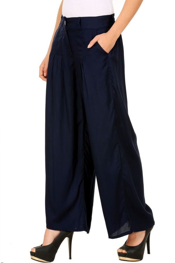 Navy Blue Palazzos with Inverted Pleats