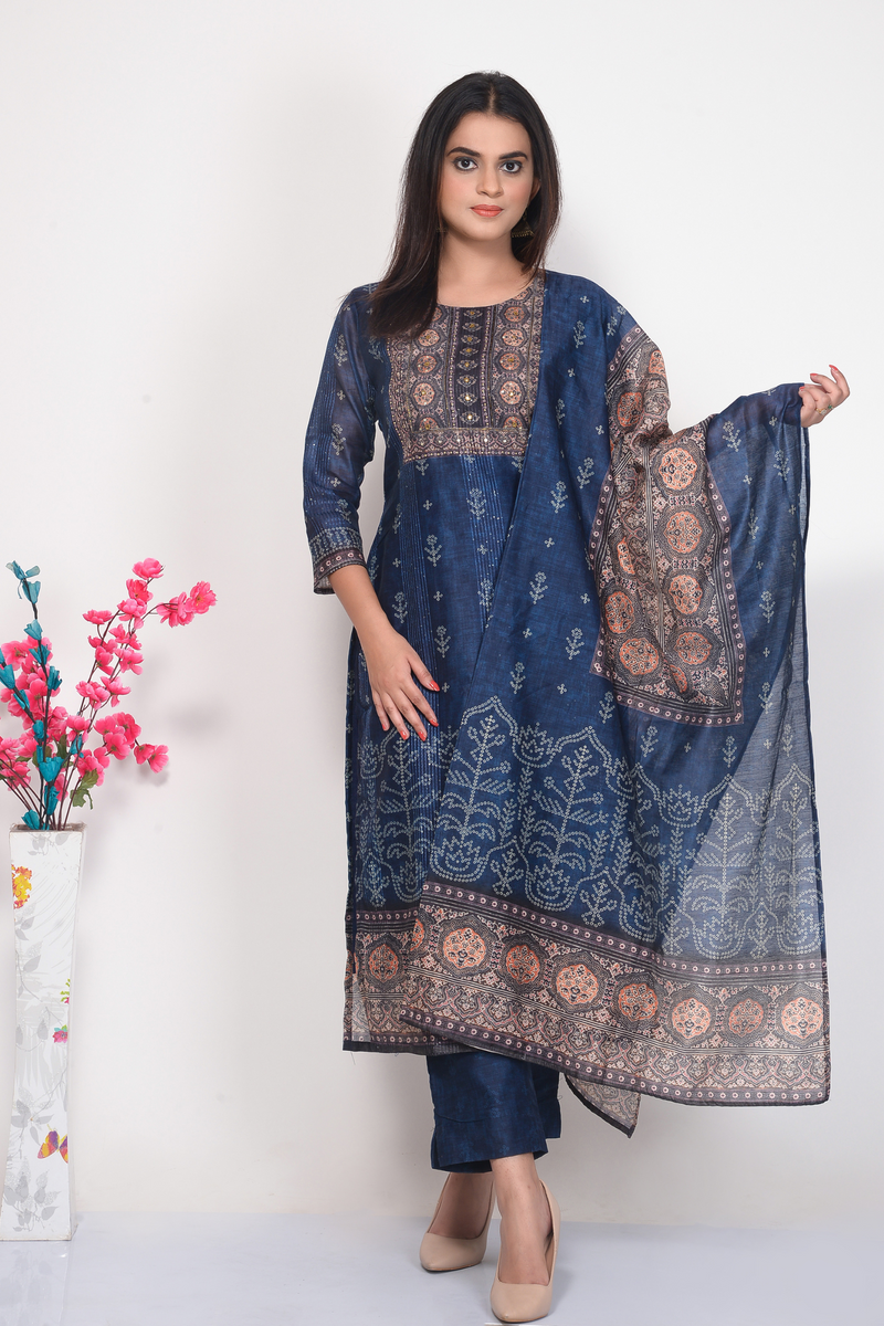 Navy Blue Chanderi Coord Set