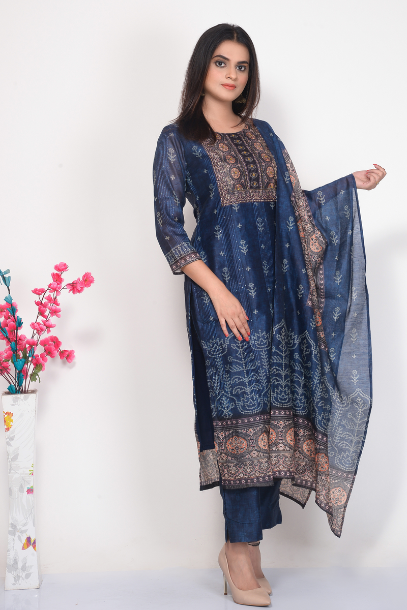 Navy Blue Chanderi Coord Set