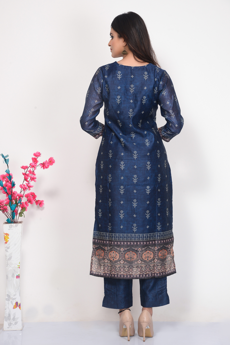 Navy Blue Chanderi Coord Set